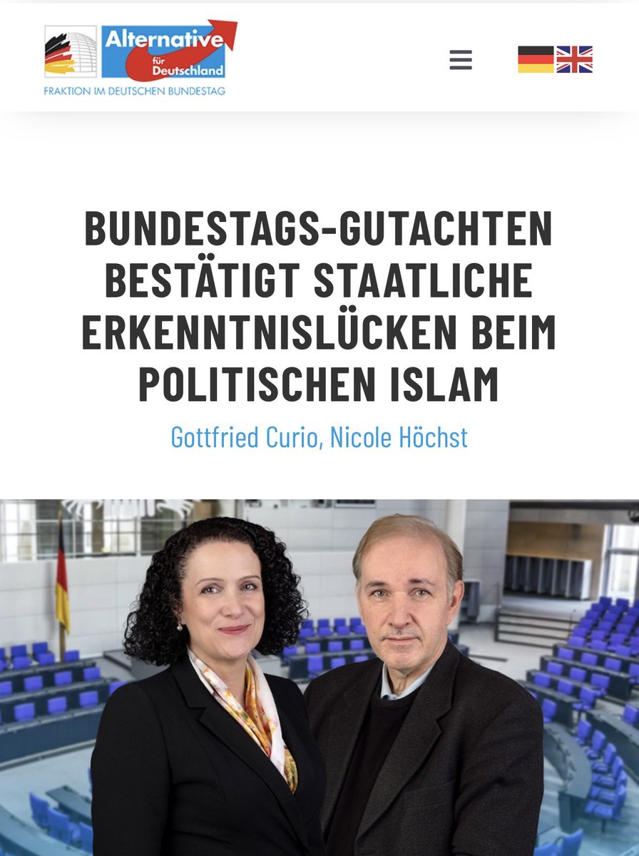 Nicole_Hoechst's tweet photo. Berlin, 10. Juli 2026. Ein aktuelles Gutachten des Wissenschaftlichen Dienstes des Deutschen Bundestages (Sachstand WD 1 – 3000 – 013/26) stellt der Bundesregierung im Kampf gegen die ausländische Einflussnahme und den politischen Islam ein negatives Zeugnis aus. Der Bericht, der sich detailliert mit den Strukturen, der Finanzierung und den Sicherheitsrisiken von Moscheen in Deutschland befasst, bestätigt die jahrelangen Warnungen der AfD-Bundestagsfraktion vor einem Kontrollverlust der staatlichen Organe.  Besonders alarmierend: Die Bundesregierung hat bis heute keinen verlässlichen Überblick darüber, wie viele Moscheen überhaupt auf deutschem Boden existieren. Mangels eines amtlichen Registers muss sich der Staat auf vage Schätzungen privater Institute stützen, die von 2.500 bis 2.800 Gemeinden ausgehen. Auch das finanzielle Dunkelfeld bleibt unkontrolliert. Der Wissenschaftliche Dienst hält unter Berufung auf offizielle Daten unmissverständlich fest, dass die ‚Datenlage zur ausländischen Finanzierung deutscher Moscheegemeinden nach wie vor unzureichend ist, da verlässliche Zahlen nicht vorlägen‘. Weder das Auswärtige Amt noch das neu eingeführte Zuwendungsempfängerregister beim Bundeszentralamt für Steuern sind in der Lage, millionenschwere Finanzströme aus autokratischen Drittstaaten wie Katar oder der Türkei wirksam zu kontrollieren oder zu stoppen. Dazu erklärt der innenpolitische Sprecher der AfD-Bundestagsfraktion, Gottfried Curio:
„Dieses Gutachten ist die amtliche Bestätigung fortgesetzter Erkenntnisdefizite im Bereich der inneren Sicherheit. Während deutsche Bürger und Vereine bis ins kleinste Detail steuerlich durchleuchtet werden, fehlt es bei der Finanzierung islamischer Strukturen an einer hinreichenden Überprüfungsdichte. Auch das viel gepriesene Abkommen des Bundesinnenministeriums mit Ankara zur Reduzierung türkischer Imame wird im Bericht als reine Beruhigungspille entlarvt. Trotz dieser Alibi-Vereinbarung wurden allein im Jahr 2024 über 1.000 staatliche türkische Imame nach Deutschland entsandt, die weiterhin in direkter besoldungs- und dienstrechtlicher Abhängigkeit vom Erdogan-Regime stehen. Die AfD-Bundestagsfraktion fordert, dass der Staat sich einen umfassenden Überblick darüberverschafft, wie und in welchem Umfang ausländische Mächte auf eine Radikalisierung der hiesigen Muslime hinwirken.“
Die kirchenpolitische Sprecherin der AfD-Bundestagsfraktion, Nicole Höchst, ergänzt mit Blick auf die gesellschaftspolitischen Folgen:
„Hinter den unkontrollierten Geldströmen verbirgt sich nichts Geringeres als das gezielte Programm einer auslandsfinanzierten Islamisierung Deutschlands. Autokraten aus der Türkei und den Golfstaaten kaufen sich über Spenden und den Bau von Prachtmoscheen systematisch Einfluss auf unserem Staatsgebiet. Sie importieren ein Werte- und Gesellschaftsbild, das zu unserer freiheitlich-demokratischen Grundordnung und unserer christlich-abendländischen Kultur teilweise im Widerspruch steht. Religionsfreiheit darf nicht als Schutzschild missbraucht werden, um den politischen Islam in unserem Land zu etablieren. Wir müssen die finanzielle Nabelschnur nach Ankara, Doha und Riad endgültig durchtrennen. Die AfD-Fraktion fordert daher, Finanzströme aus dem Ausland, welche die Indoktrinierung und Radikalisierung hiesiger Muslime befördern sollen, zu unterbinden. Nur so können wir unsere kulturelle Selbstbestimmung und die Souveränität unseres Landes verteidigen.“