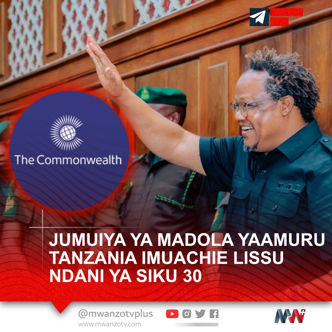 MwanzoTvPlus's tweet photo. #BREAKING: JUMUIYA YA MADOLA YAAMURU TANZANIA IMUACHIE LISSU NDANI YA SIKU 30
Jumuiya ya Commonwealth Ministerial Action Group (CMAG) imeipa Serikali ya Tanzania muda wa siku 30 kumwachia huru mwenyekiti a Chama Cha Demokrasia na Maendeleo ( CHADEMA) Tundu Lissu, kupitia njia ya kisiasa na kisheria.

Katika kikao chake cha 73 cha dharura, CMAG ilisisitiza kuwa “kuzuiliwa kwa Tundu Lissu lazima kutatuliwe, na wengine waliokamatwa kwa kutumia haki zao kwa amani waachiliwe.”

Kundi hilo limeonya kuwa kutotekeleza agizo hilo kutasababisha uchunguzi mkali zaidi wakati wa vikao vya Septemba na Novemba.

Mbali na kuachiliwa kwa Lissu, CMAG pia imeweka masharti mengine: kurejesha uhuru wa vyombo vya habari na majukwaa ya kidijitali ndani ya siku 60, na kuandaa jukwaa shirikishi la vyama vyote ndani ya siku 90.

Licha ya kutambua ushirikiano wa Tanzania na Mjumbe Maalum, Dkt. Lazarus Chakwera, CMAG Jumuiya hiyo imesema maendeleo ya mageuzi nchini humo yamekuwa madogo huku nafasi ya kiraia ikizidi kufungwa.