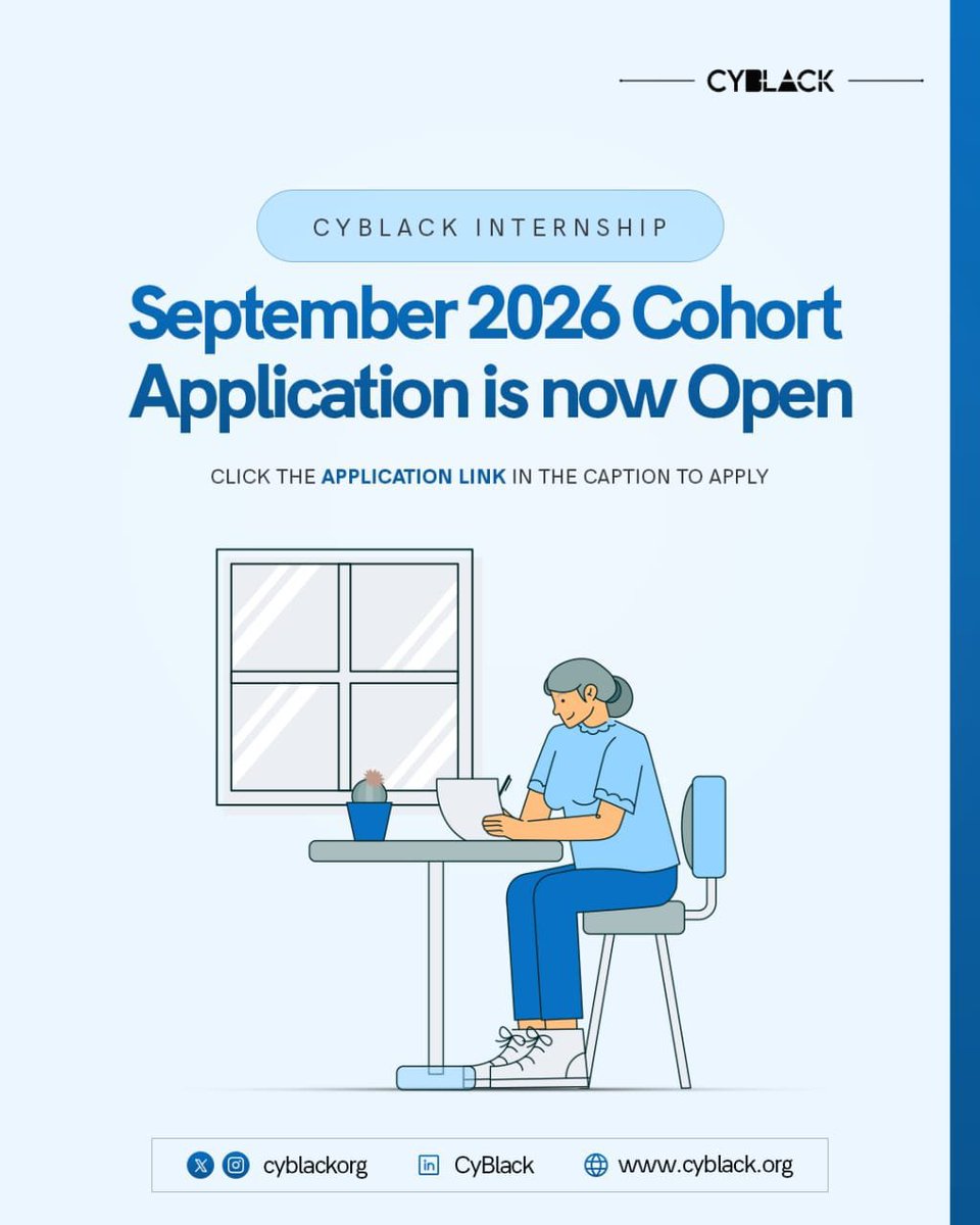 ireteeh's tweet photo. If you’re looking to gain hands on experience in Cybersecurity, the application for CyBlack Internship - September cohort is now open. Click the link below to apply 👇🏾

https://t.co/8tm3MLxdHU https://t.co/UQh698j6da