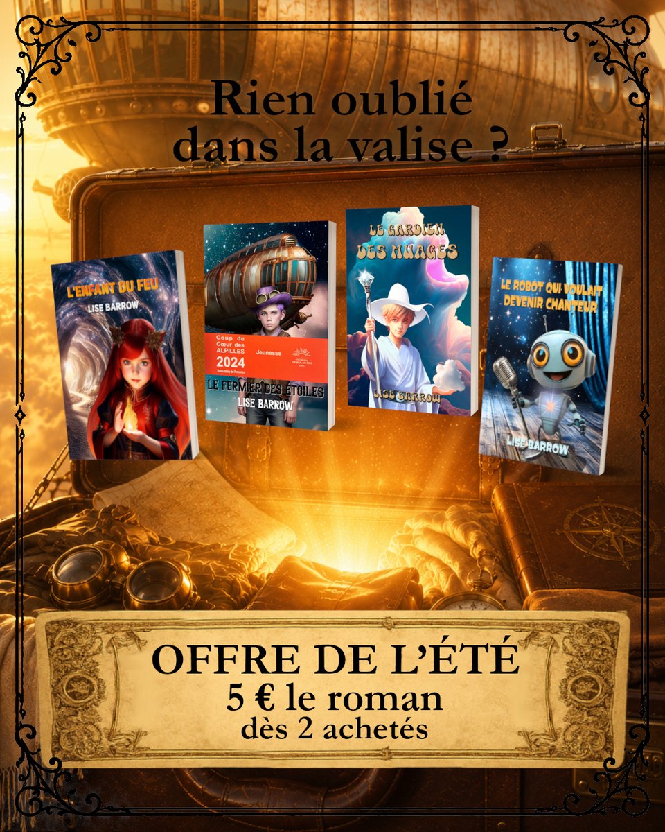 LiseBarrow's tweet photo. Prochaine destination : l'imaginaire.
Et toi, tu embarques dans quel monde cet été ?
📚 Offre de l'été : 5 € le roman dès 2 achetés.
👉 Boutique en ligne.

#FantasyJeunesse #Lecture #LivreJeunesse https://t.co/GqVngBiYK4