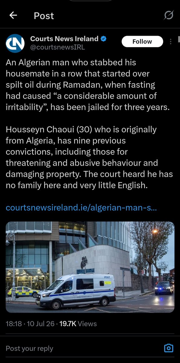 PeterPaulGuy's tweet photo. 🇮🇪🚨

Two Algerian men were jailed yesterday in Ireland for completely separate, unconnected stabbings 🇩🇿

One is a confirmed asylum seeker. Both had multiple criminals convictions in Ireland. Both muslim. Both Arabs. Zero deportations ☪️ https://t.co/ZpCd8uB7oy