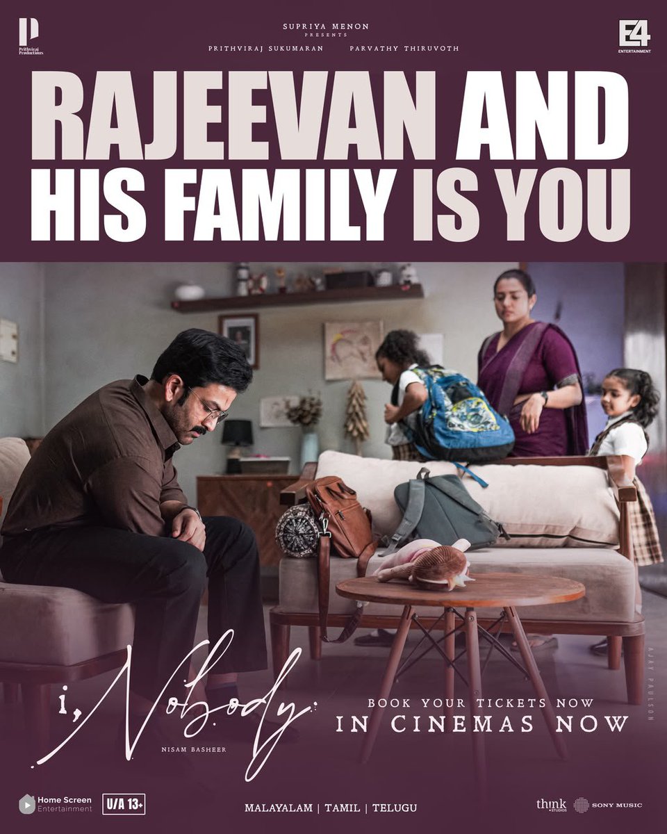 Parkpete11's tweet photo. Rajeevan And His Family Winning Hearts ❤️ @PrithviOfficial &amp; @parvatweets Performance Stealing Hearts and Receiving Appreciation From all over Audience 👌Sureshot Winner at The Box-office, Big Numbers Coming This Weekend 🏆 
#INobody #PrithvirajSukumaran https://t.co/t5vCS4ZwlB