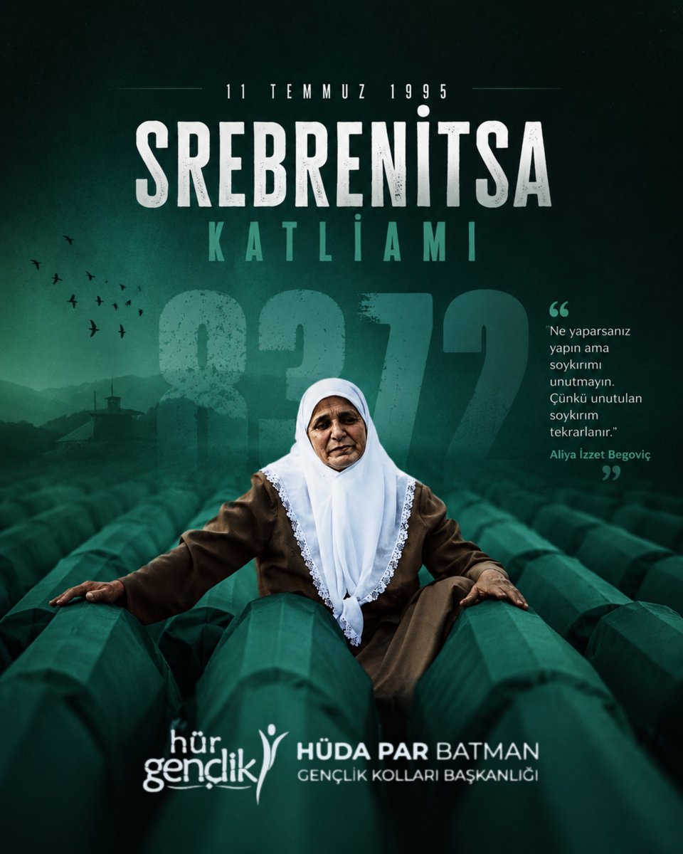 HurGenclik72_'s tweet photo. 8372 can… Her biri yarım kalan bir hayat, dinmeyen bir acı...

İnsanlığın gözü önünde gerçekleştirilen Srebrenitsa Katliamı’nda şehit edilen Boşnak kardeşlerimizi rahmetle anıyoruz. https://t.co/BHxH123G0Y