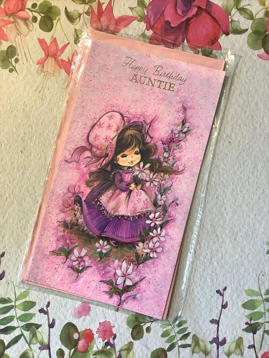 WatsonsVintage's tweet photo. ONLY ONE AVAILABLE! RARE Vintage circa 1970s 'Happy Birthday Auntie' Card - STUNNING Victoria Plum Style Girl &amp; Floral Design -  Sweet Verse - Card To Treasure https://t.co/PkDjxpYeF6 via @Etsy #VintageCards #BirthdayCards #VictoriaPlumStyle #Auntie #70sArt #70sNostalgia #kitsch https://t.co/DHhu8ev4e5