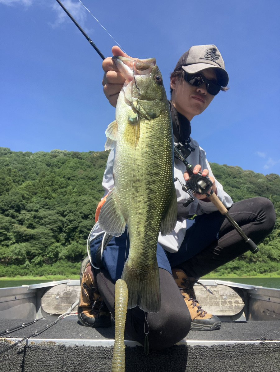 FishingMonji's tweet photo. 今日は初めての1人阿武川ダムへ🚗

晴天爆風どこ行ってもアオコだらけとか
いうマジで苦手な状況…

でもバンクより沖の方が水が綺麗だったのを見てチャネルライン近くの沖島や
岬じゃね？って思ったら1発で答えが
返ってきました！

連発はしなかったけどなんとか
一本取れたんでよしとします😤 https://t.co/VzzaomNYkB