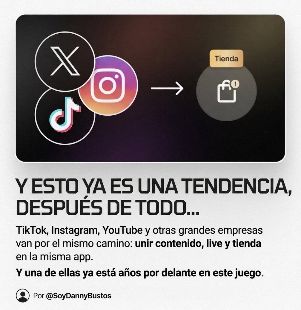 dannybustosl's tweet photo. ¿Elon Musk le está copiando la estrategia a TikTok Shop?
Si estás en el mundo del Social Commerce o la Creator Economy, esto te interesa.
Mientras la mayoría sigue viendo a X (Twitter) como una plataforma de opiniones y texto, el movimiento que acaban de hacer cambia las reglas. https://t.co/5LtTuUhBPV