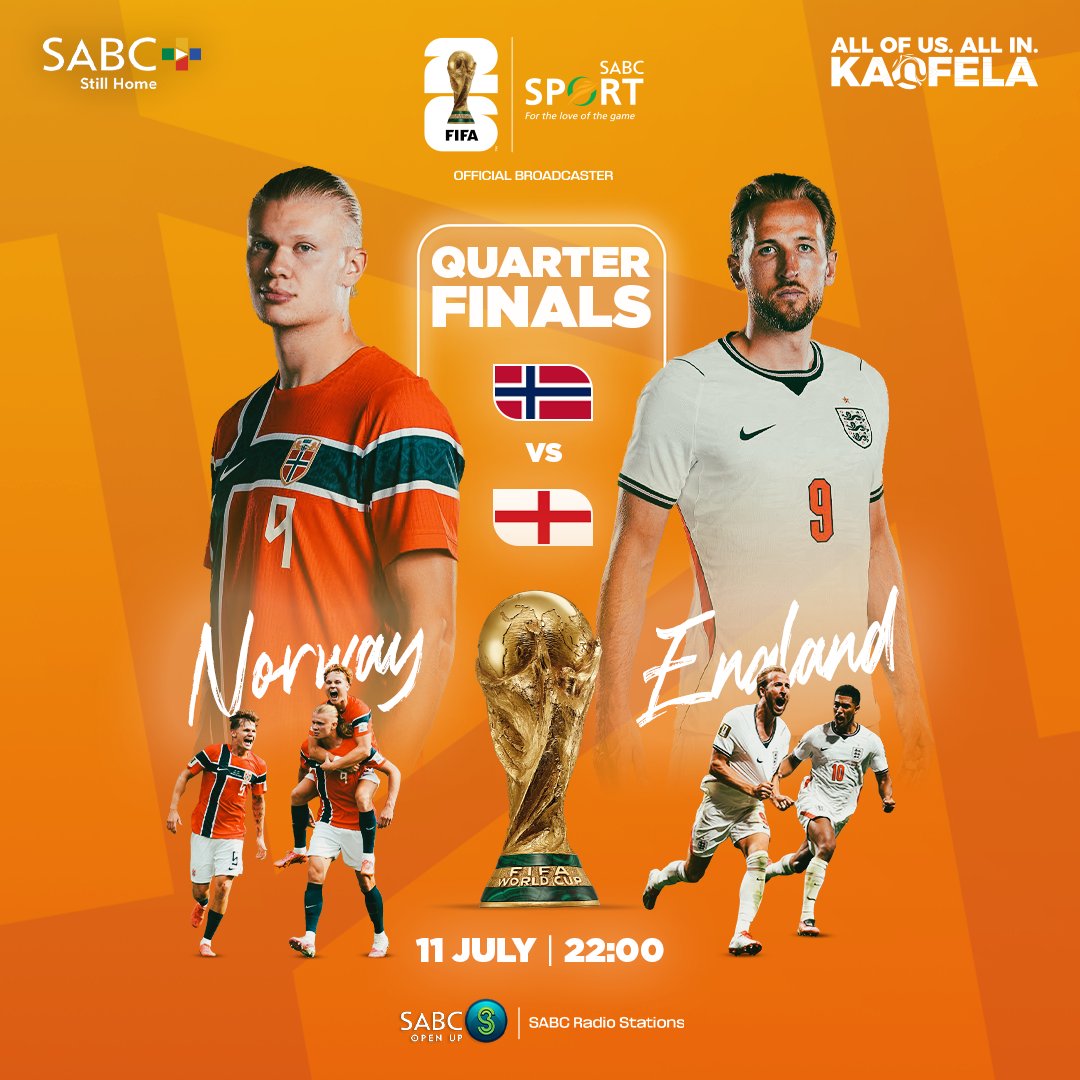SABCPlus's tweet photo. Norway are chasing their first-ever FIFA World Cup semi-final. England are looking to reach their third. 

Build-up: 22:00

Stream the game LIVE on SABC+, subscription-free!