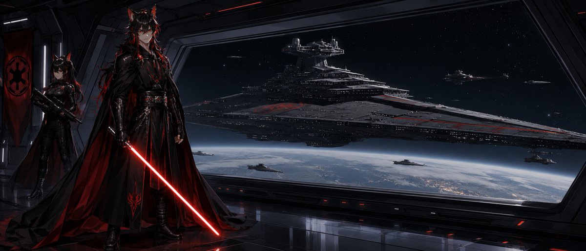 KaelithKuronami's tweet photo. I fucking love star wars, great prompt!
#POTD #PromptOfTheDay #AI #AIArt #Art #AnimeArt #StarWars #SithLord #StarDestroyer #Imperial #SpaceOpera #CharacterDesign #DigitalArt #AnimeStyle #CommunityPrompt https://t.co/Jf2JGPjqzc