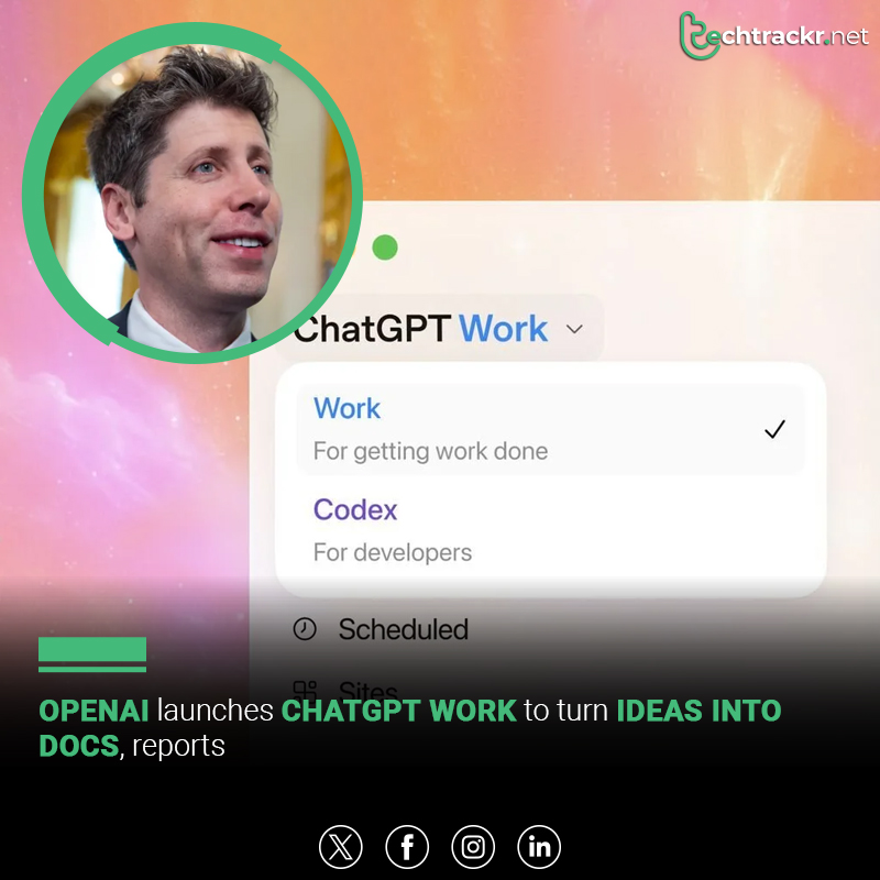 TechTrackr_net's tweet photo. OpenAI launches ChatGPT Work, a GPT-5.6 AI agent for automating tasks across apps and workflows.
#OpenAI #ChatGPTWork #GPT56 #ArtificialIntelligence #AIAgent #Productivity #Automation #EnterpriseAI #ClaudeCowork #TechTrackr #TechNews https://t.co/w2TxIcpADm