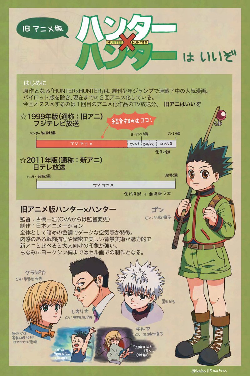 koba115matsu's tweet photo. 連載再開でハンタが盛り上がっていて嬉しいので数年前に描いた旧アニメ版ハンターハンターの渾身の布教プレゼンを見て…（元ツイ見失ったので再掲） https://t.co/dIqoiV2YaW