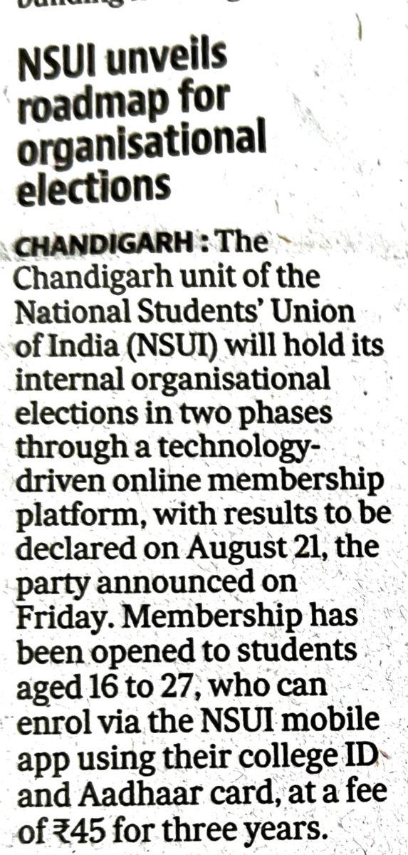 KiranMINC's tweet photo. Grateful to see today's membership launch in Chandigarh covered widely in the press. NSUI's message is reaching where it needs to. Onward with the mission
@kanhaiyakumar @VinodJakharIN https://t.co/WVSBVCQpre