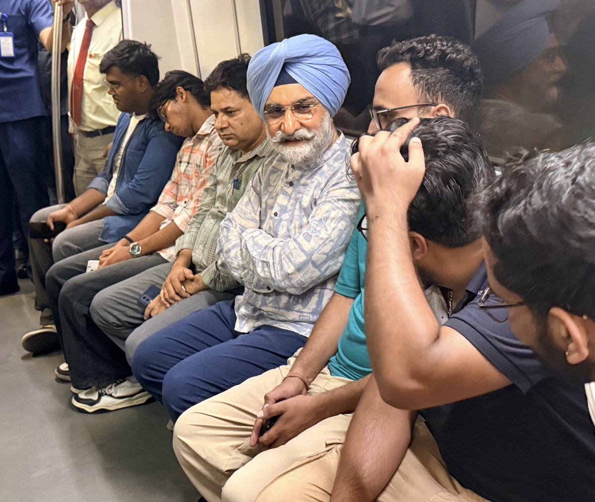 LtGovDelhi's tweet photo. On my way to Connaught Place today, I travelled by the Delhi Metro and had the opportunity to interact with fellow commuters along the journey.

Like before, it was an insightful experience - hearing directly about their daily commute, civic concerns, and aspirations for our city.

These conversations are an important reminder that effective governance is rooted in listening. Staying connected with the everyday experiences of our citizens helps ensure that our efforts remain responsive, people-centric, and focused on improving the quality of life for all.
