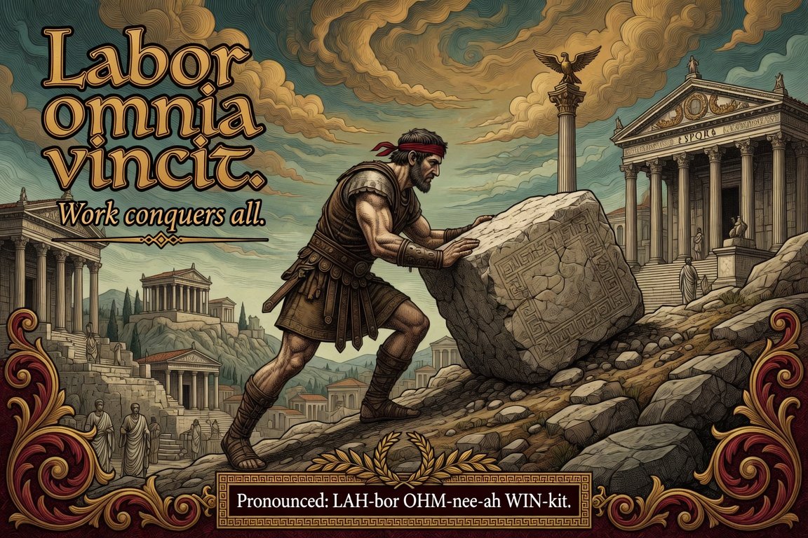 McarthurJu22339's tweet photo. Labor omnia vincit.

Work conquers all.

Virgil used this line to highlight how steady effort overcomes obstacles in work and life.
#Stoicism #Consistency #LearnLatin #Discipline https://t.co/0960s37N0D