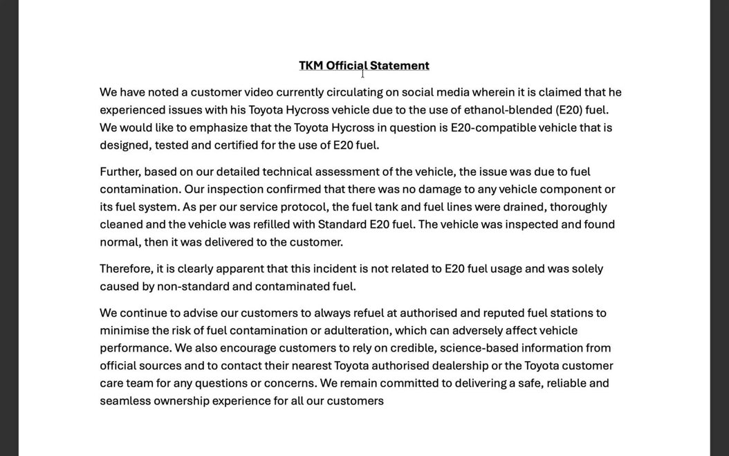 rishibagree's tweet photo. Manish Kashyap thought he was smart. He added water to his Toyota’s fuel tank, made a crying video blaming E20, and tried to create national panic.

Toyota exposed this cheap staged drama within days: drained the adulterated fuel, refilled with standard E20, and the car is running perfectly with absolutely no damage to any component. 

This attention-seeking liar and fraud has been completely destroyed. FIR registered against him for false claims.