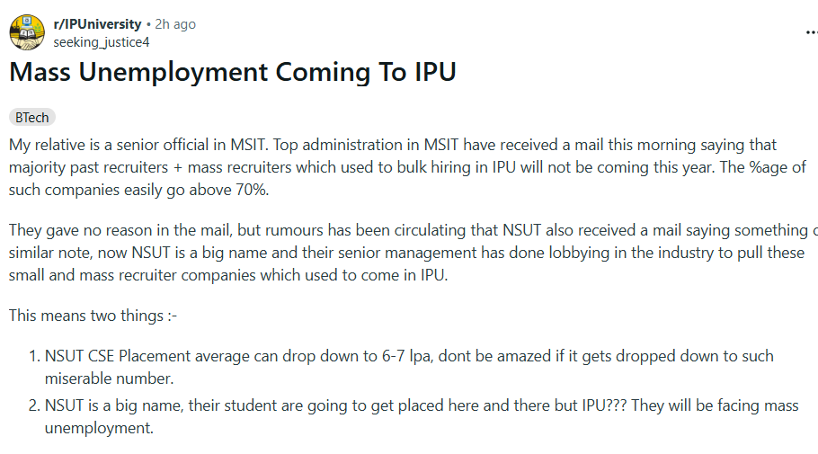 tstarkskywalker's tweet photo. recruitment totally depends on candidate
joining good college just for job is valid for only iits, bits and nits now https://t.co/oUV3L72O8Y