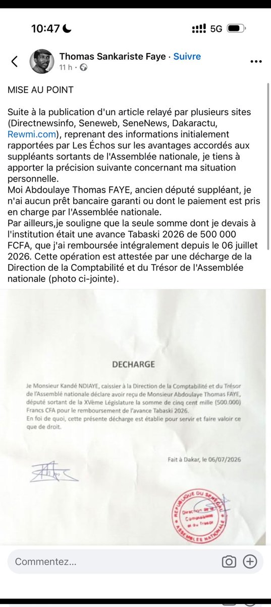 Revenant2024's tweet photo. @sergehopejordan @ibrah_th Pourtant j'ai vu des personnes partager ce démenti d'un député (législatif) sous votre tweet. Peut-être que vous ne l'avez pas encore remarqué. https://t.co/t8VnAx2iML