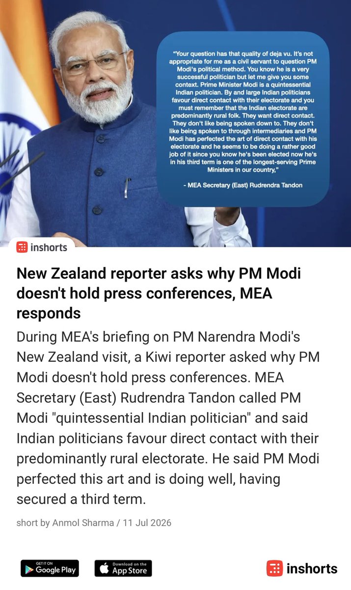 softgrowl's tweet photo. A PM who doesn’t take questions from his people
Only speaks his mind
#MonkeyBath
New Zealand reporter asks why PM Modi doesn't hold press conferences, MEA responds
https://t.co/Ao4rOuKJli
-via inshorts https://t.co/yXiH4vxGUI