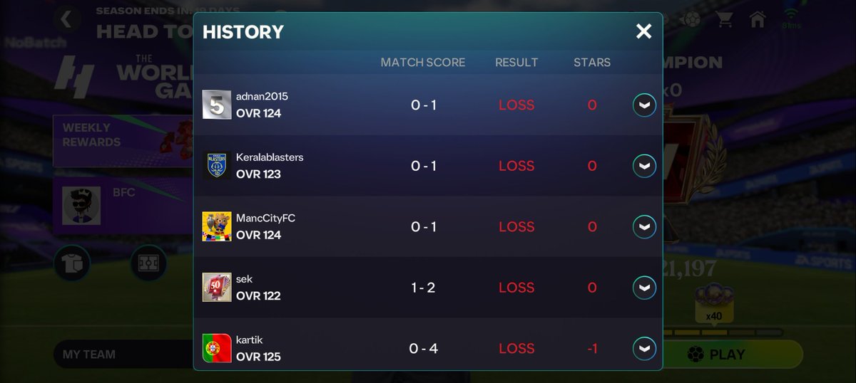 Sudstrong132's tweet photo. After me scolding about script &amp; not letting to reach even 10 stars in h2h on x about @EASPORTSFC they started to make my account winless from 3 days in h2h it's time to delete the app now watch how your game falls 👊🏻 bhaiyo @99rkreddy @MysterioDeYT @Kunaal991 #fcmobile #gameover https://t.co/jS8HWTYZHj