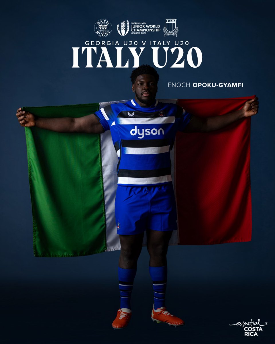 BathRugby's tweet photo. 𝐈𝐧𝐭𝐞𝐫𝐧𝐚𝐭𝐢𝐨𝐧𝐚𝐥 𝐖𝐚𝐭𝐜𝐡: Italy 20 🇮🇹

Enoch's back in action for Italy U20 as they face hosts Georgia U20 in their Junior World Championship semi-final.

Enjoy it, Enoch 💪

Full story 👉 https://t.co/ap9U96yQDh https://t.co/tf2dq7Y9ti