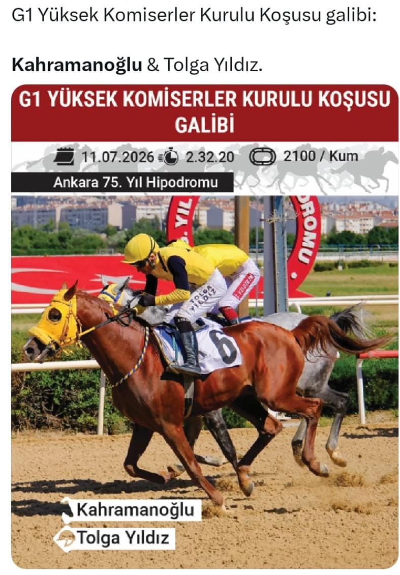 Korucu111's tweet photo. Şampiyon aygırımız AKATAHAN'ın özkardeşi olan  KAHRAMANOĞLU, GRUP-1  Y.K.K.Koşusunu kazanarak bu kanın çim ve sentetik pistle beraber kaba kumda da ŞAMPİYON olduğunu bir kez daha göstermiş oldu...Kısrakları Şampiyondan gebe  olan tüm atçılarımızın gözü aydın olsun inşallah... https://t.co/T451TdWQNF