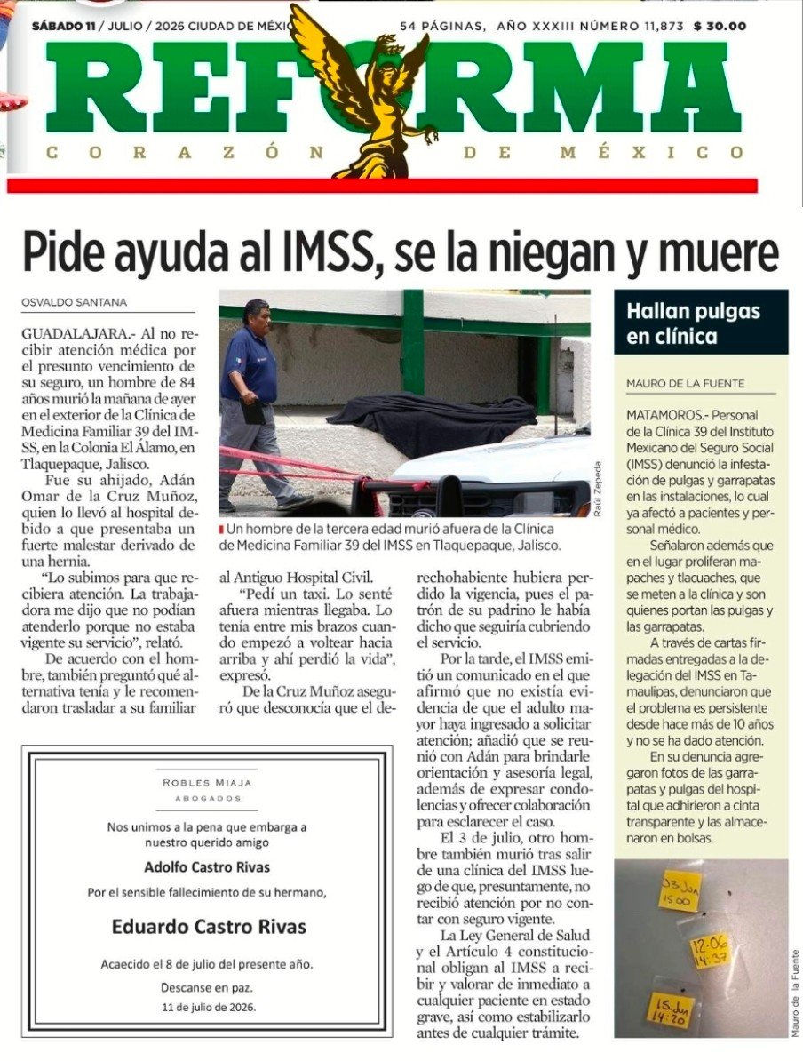 Melissa_Bely's tweet photo. ¡QPM!

Un hombre de 84 años pide ayuda en el IMSS, se la niegan por un trámite de vigencia, y muere afuera de la clínica.

Pero sigan diciendo que tenemos "el mejor sistema de salud del mundo".

Así luce el "mejor sistema de salud del mundo" que presume el gobierno.

👇 https://t.co/hnqbtrIt7h