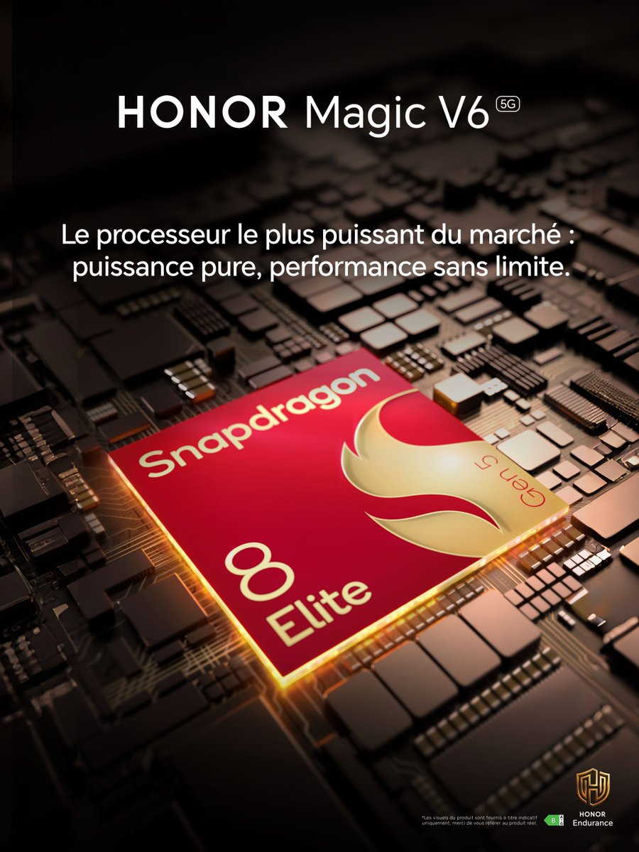 Honor_FR's tweet photo. Sous le capot du HONOR Magic V6, une bête de course. 🐉
Le @Snapdragon_FR 8 Elite Gen 5 offre une puissance brute et des performances sans limite, même dans le pliable le plus fin du marché.

Disponible sur https://t.co/SdQskdgETL avec une offre early bird, mais que pour un temps limité. 👀
#HONORMagicV6