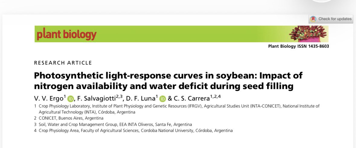 CotyCarrera's tweet photo. Nueva producción en Ecofisiología del Cultivo de Soja. En este caso comenzamos las publicaciones sobre impacto de la disponibilidad de nitrógeno y el déficit hídrico durante el llenado de grano sobre las curvas de respuesta fotosintética a la luz en soja.
https://t.co/blH9FzCGzY https://t.co/4G84JbHV4a