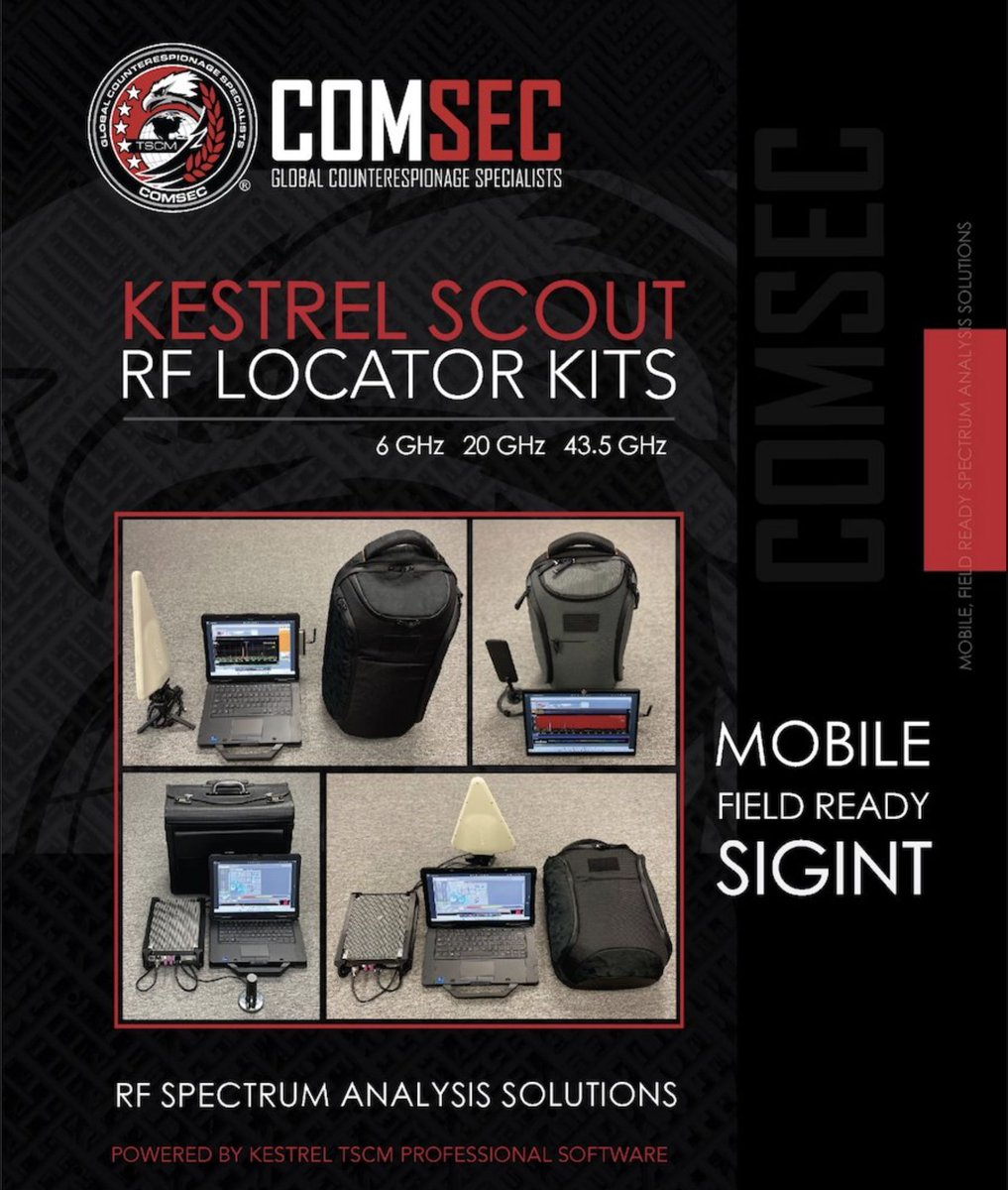 comsec's tweet photo. Serious About Signal Analysis? ⁉️ Kestrel SCOUT RF Locator Kits Are A Mobile, Field Ready RF Signal Intelligence Solution Featuring KESTREL TSCM PRO Software. 6 GHz, 20 GHz & 44 GHz Kits. #TSCM #SIGINT #Military #LE #RF
https://t.co/hKmV859jTA https://t.co/MJVPEFcadh