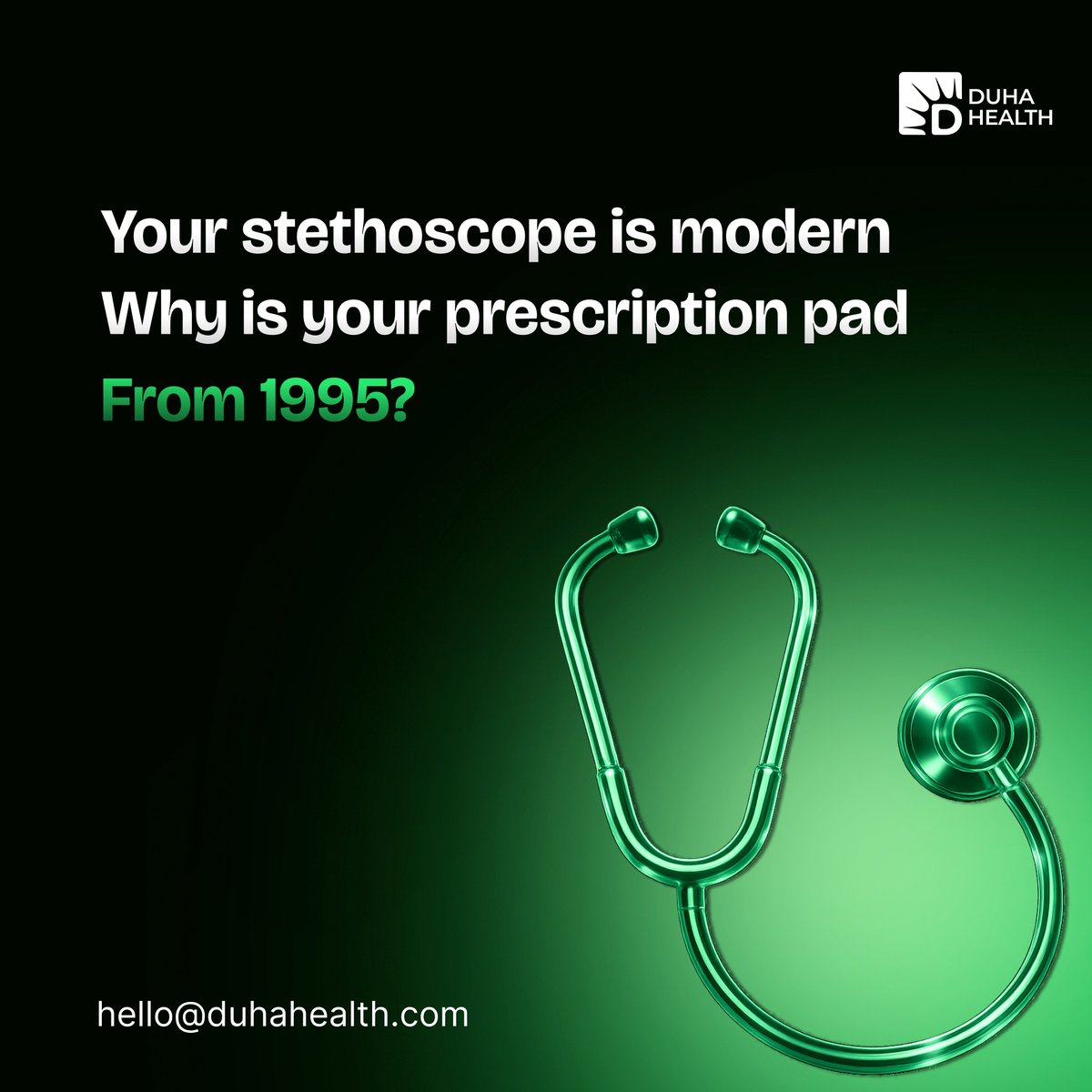 DuhaHealth's tweet photo. Your stethoscope is from today.
Your prescription pad is from 1995.

DuhaRx is here to bring them into the same.

#DuhaRx #DigitalPrescription #HealthTech #BangladeshDoctors #PrescriptionSoftware https://t.co/Sxk4CILCLF