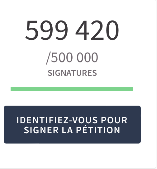 jehaguen's tweet photo. Le nombre de 600 000 signatures sera dépassé dans l'heure. Le million avant le 14 juillet ?
https://t.co/pIMnsaj5RH https://t.co/TqDIeptHUJ
