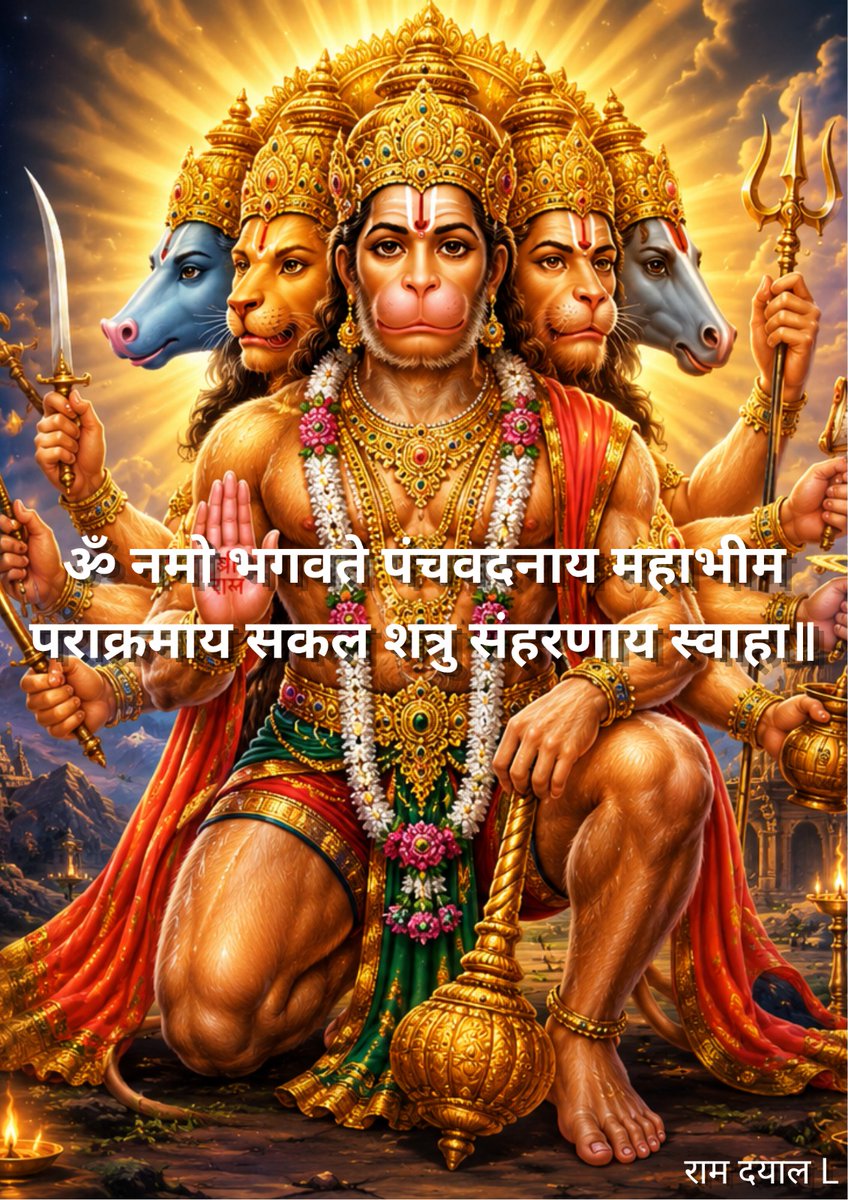 RamDayalBaldi's tweet photo. ॐ नमो भगवते पंचवदनाय महाभीम 
पराक्रमाय सकल शत्रु संहरणाय स्वाहा॥

#hanumanji #hanuman #bajrangbali #Ramdayal https://t.co/V8ywEDWKvM