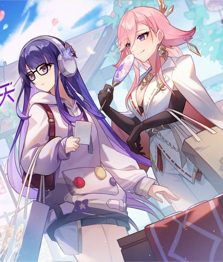 sandronest's tweet photo. nerdy ei and her rich gf yae miko https://t.co/zOGR4gMzi5