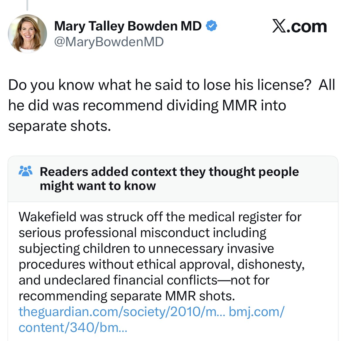 DrNeilStone's tweet photo. Classic anti vaxxer fake martyrdom here 

"He lost his licence just for speaking up"

No 

He lost his licence for gross ethical misconduct including doing unnecessary invasive tests on vulnerable children https://t.co/n7qbn1LIPW
