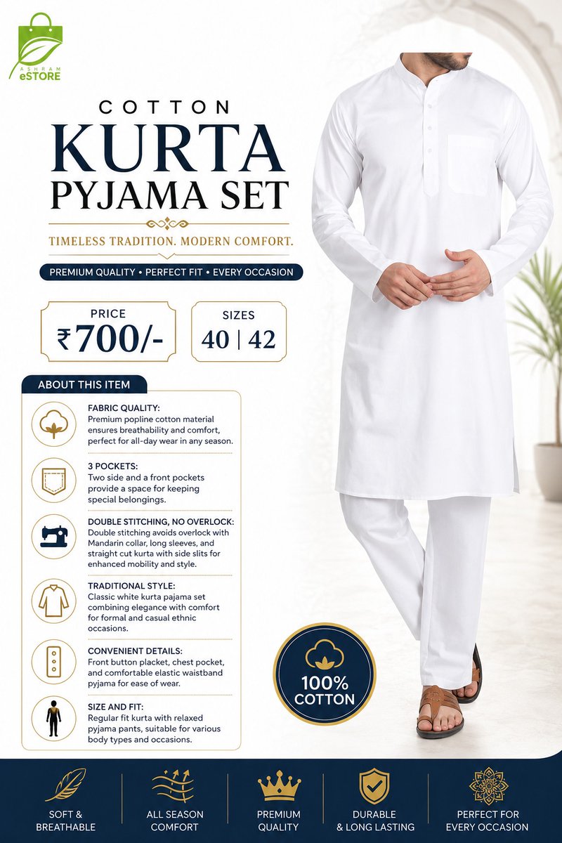 AshramEstore's tweet photo. Buy Pure Cotton Kurta Pyjama Set : "Effortless Grace For Every Occasion."                                                                                                                  Shop Now : https://t.co/JEgiRkPqQe   
Experience premium,cotton designed for all-day comfort. https://t.co/7n0ffglm07