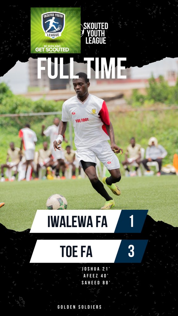 toe_academy's tweet photo. THREE POINTS ARE HOME! 🙌🔥

The Golden Soldiers continued from where they pause with a brilliant 3-1 victory over Iwalewa FA in the Skouted Youth League.

⚽ Joshua 21’
⚽ Afeez 40’
⚽ Saheed 88’ https://t.co/I1BLF2mYQ0