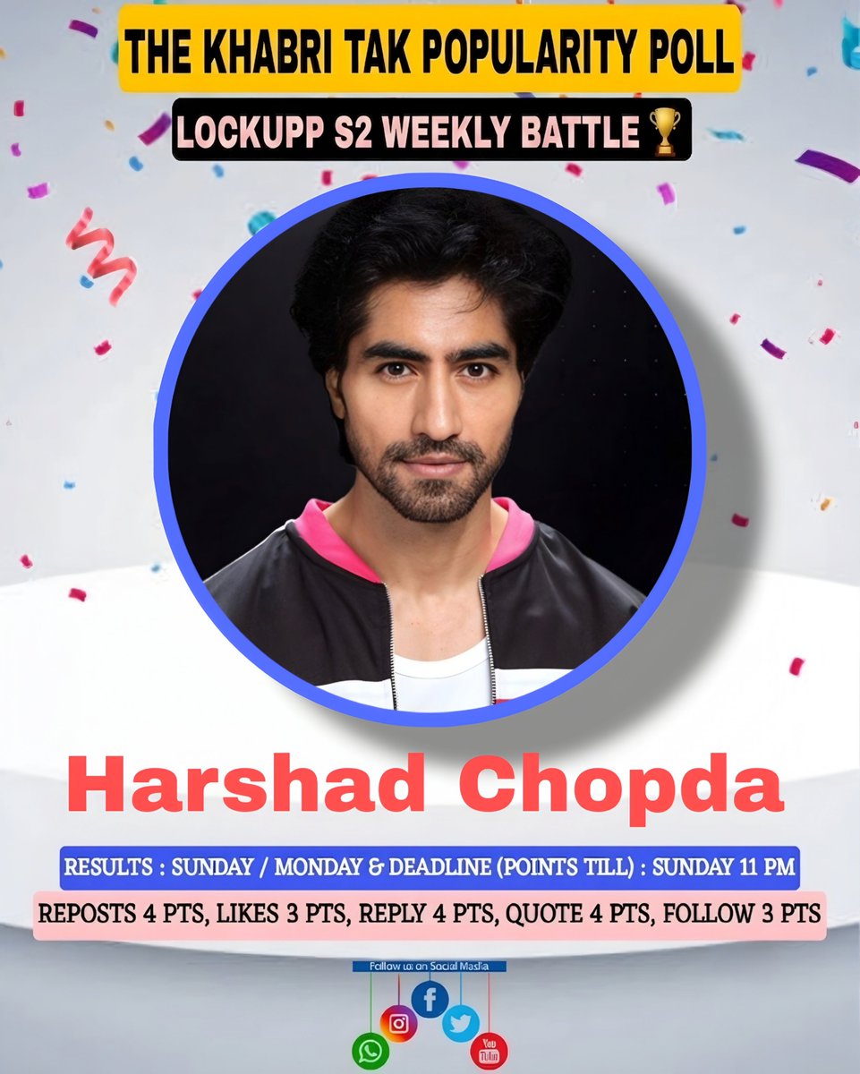 TheKhabriTak's tweet photo. POPULARITY POLL : WEEK - 02 

- Retweet🔁
- Like❤️
- Quote with Contestant Hashtag
- Comment with Contestant Hashtag

#Lockupp #Lockupp2 #HarshadChopda                

@TheKhabriTak | @ChopdaHarshad https://t.co/LyoCxgUg3x