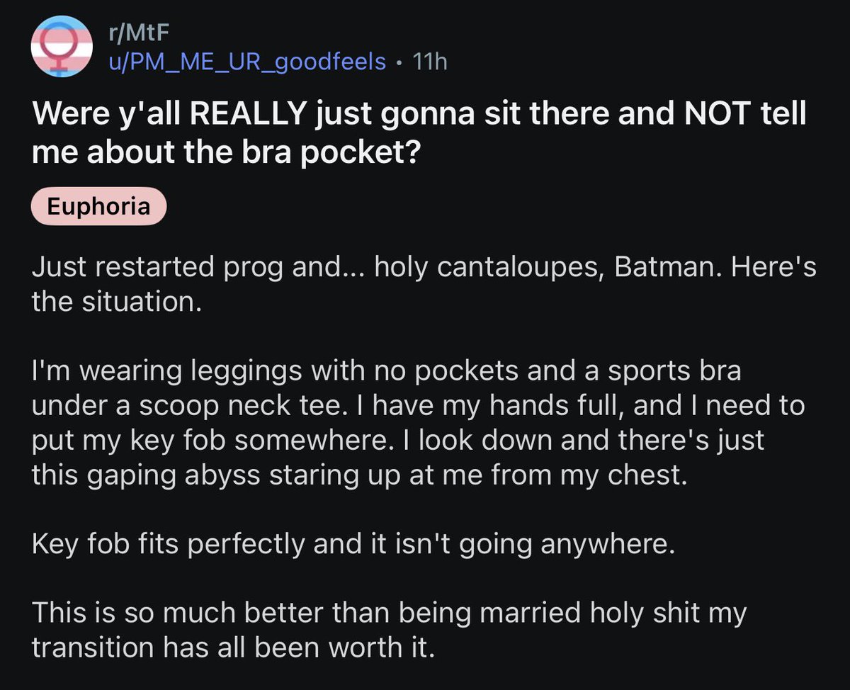 sappholives83's tweet photo. Man gets hugely aroused by the fact that he can put things in his bra. 

(I want to go to the better timeline, where this isn’t happening.) https://t.co/FCDzfcAEtO