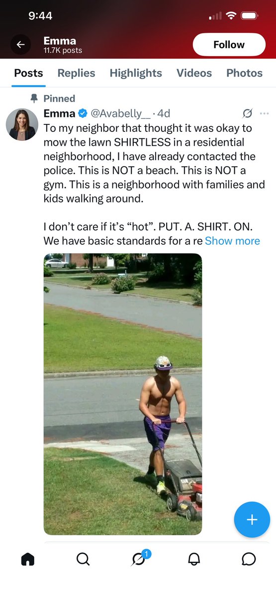 RealDPShow's tweet photo. @Avabelly__ This you? Four days ago you’re bitching about a guy mowing the lawn shirtless and now you’re thirst trapping? Kids, today’s letter is H for Hypocrite. https://t.co/LjDoy44IF3