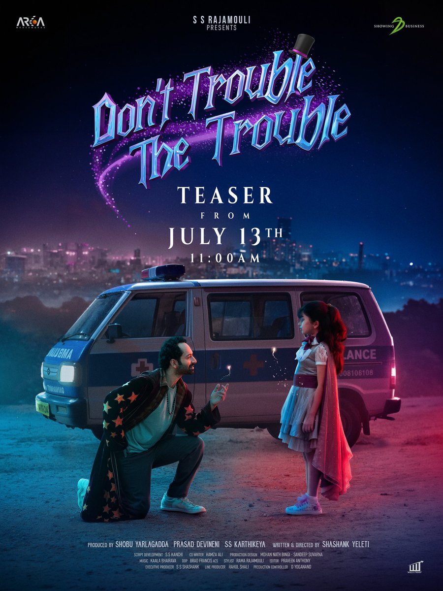 ssk1122's tweet photo. Unveiling the magic on July 13th.. ✨ 🪄 

Really looking forward to share with you all.. Meeku baaga nachuthundi anukuntnaam.. stay tuned.. ❤️🤗

#DontTroubleTheTrouble 

@SBbySSK @arkamediaworks @Shobu_ https://t.co/n5UY7p5wIO