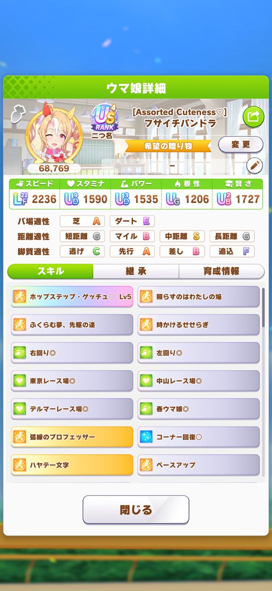dnwox1415's tweet photo. 切れ者引いたら🍊あったのもありスキルポイントが1000以上余りました💦

＃ウマ娘 https://t.co/tQaCY1CpNc