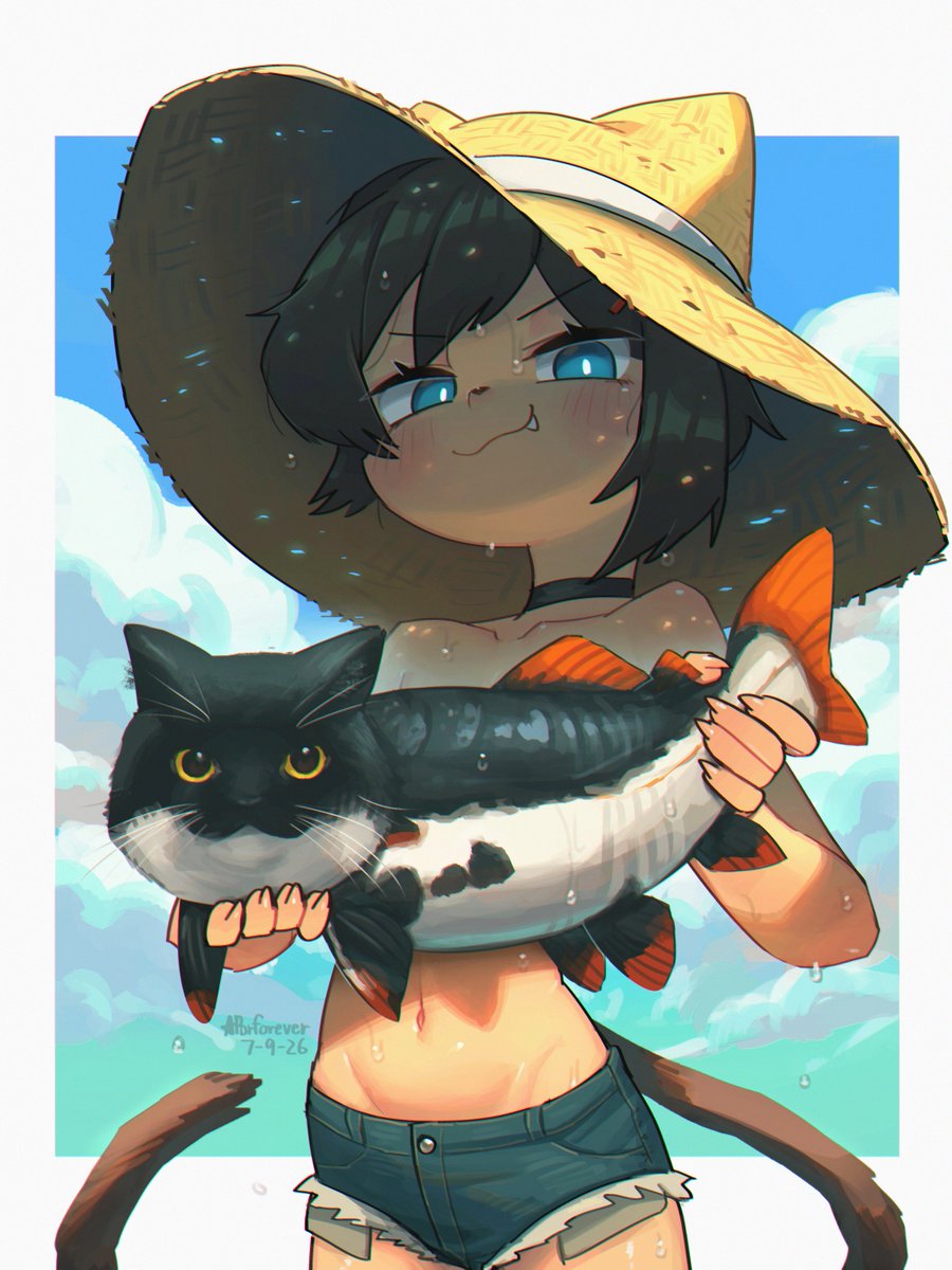 Porforever's tweet photo. Cat girl and her catfish 😼🐟 https://t.co/BbnKL3Nn7b
