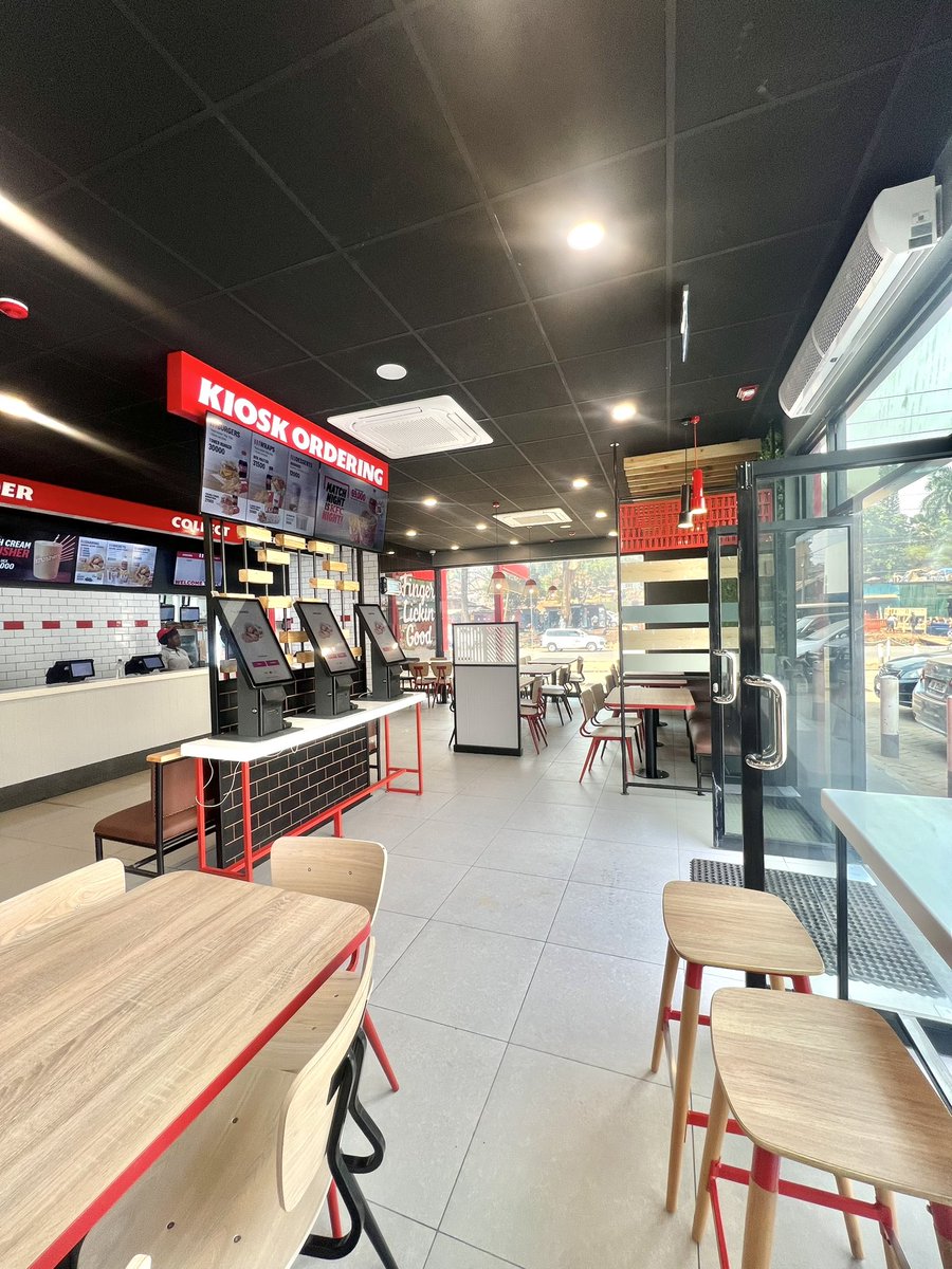 KFCinUganda's tweet photo. KFC Banda is serving both looks and chicken now 😊
 Sleek, fresh, and too clean: the perfect backdrop for your finger lickin’ goodness 🍗🔥
 Dine in, drive thru, or take away… just don’t miss the glow-up.

#KFCBanda #FingerLickinGood https://t.co/SxfCJZbfQg