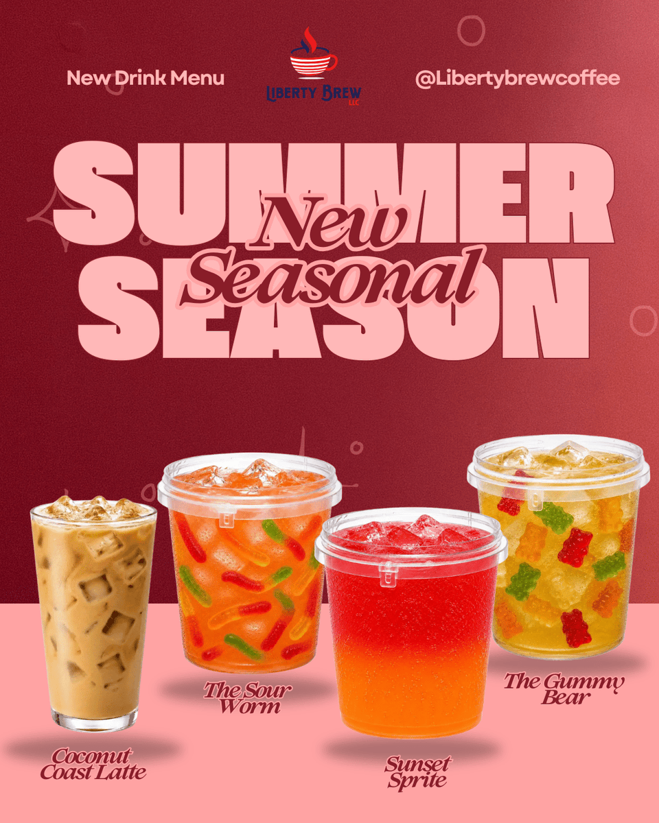 liberty_brew's tweet photo. We're officially halfway through our seasonal drinks menu ☀️🌊✨
If you haven't tried these refreshing summer favorites yet, now's the time before they're gone!
Perfect for hot summer days 💛 Stop by and find your favorite before the season ends! https://t.co/IfE75ZwxQi