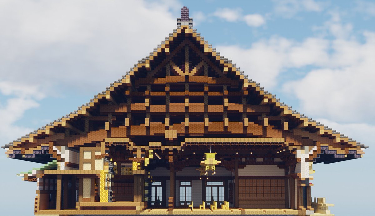 Kamamoto2000's tweet photo. 「東本願寺関東別院」
今日の進捗：小屋組・本堂インテリアを完成させた！

#Minecraft  #マイクラ #マイクラ建築 https://t.co/z9VJUa2jex