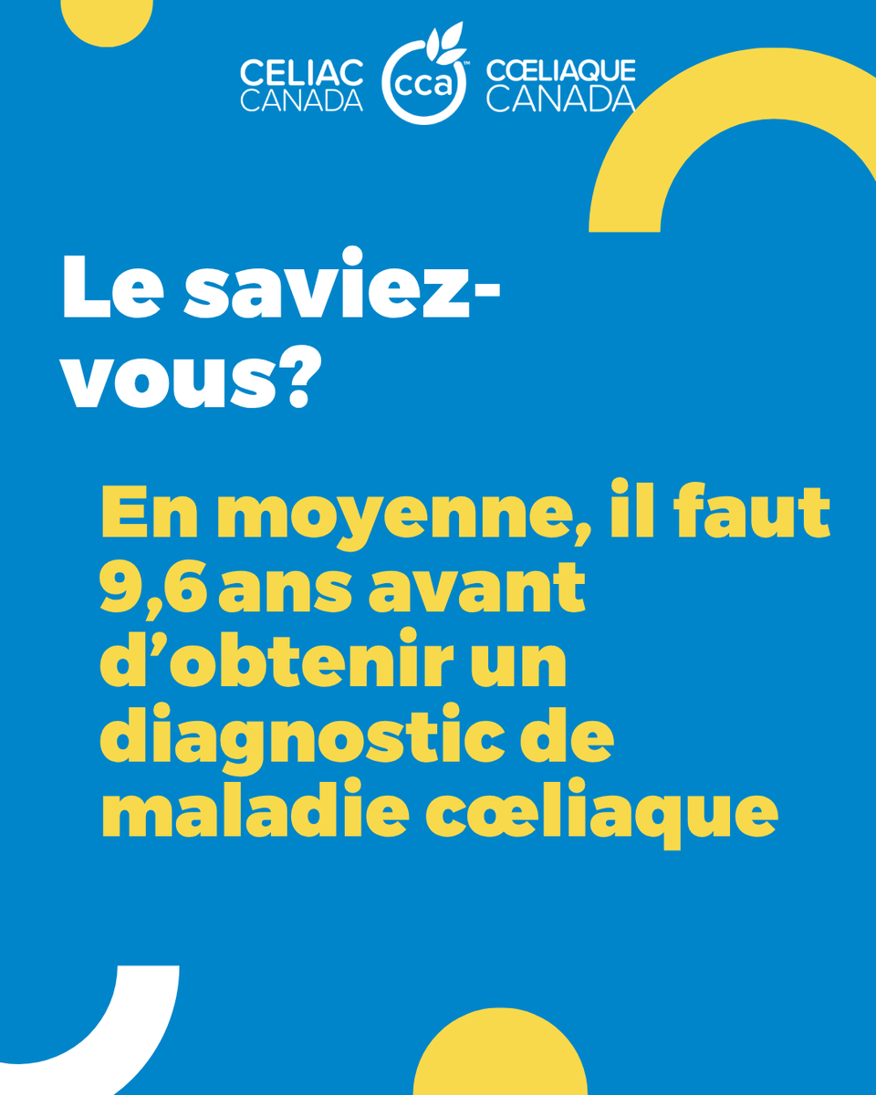 CCAceliac's tweet photo. ❓ Did you know? It takes an average of 9.6 years to be diagnosed with celiac disease.
❓ Le saviez-vous? Il faut en moyenne 9,6 ans pour obtenir un diagnostic de la maladie cœliaque.
Share this post to help spread awareness!
#Celiac #GlutenFree#CeliacCanada https://t.co/0QWMcfl9ZP