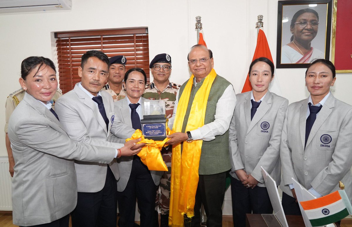 lg_ladakh's tweet photo. Met the ITBP Women Everest Expedition Team, who have made Ladakh and the nation proud with their remarkable feat of conquering the world’s highest peak. 

Their achievement is a testament to courage, discipline, and perseverance.
This inspiring journey is a beacon of women empowerment and youth motivation, encouraging young aspirants to dream big, break barriers, and strive for excellence in every sphere. 

I salute their spirit and urge the youth of Ladakh and across the nation to draw inspiration from their accomplishment.