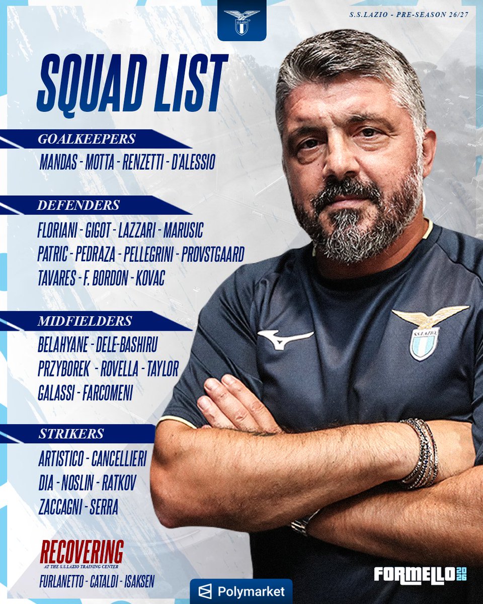 OfficialSSLazio's tweet photo. I nostri convocati per il ritiro 🗒️🦅

➡️ https://t.co/OevPTI0rHK

#AvantiLazio https://t.co/FeAxz91ian