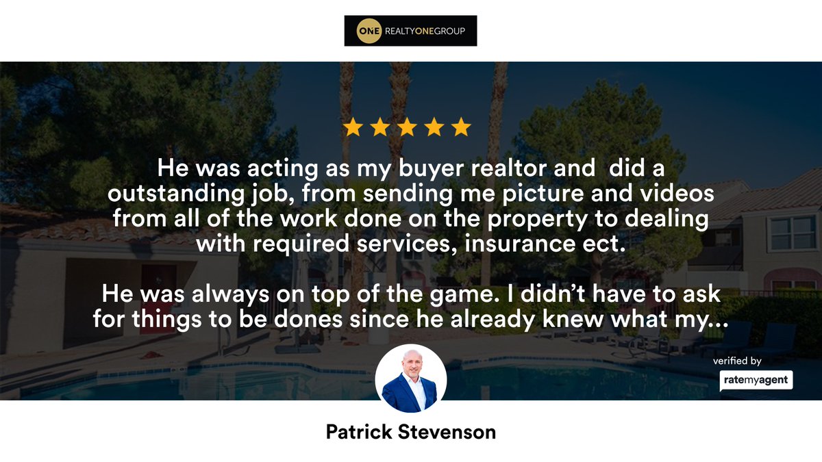 PatrickSRealtor's tweet photo. My latest RateMyAgent review in Spring Valley.
NV S.57035
https://t.co/zAyXmIDnAV
...
#ratemyagent #patrickstevensonrealtor #lasvegasrealtor #lasvegashomes #veteranshelpingveterans #summerlin #movingtovegas #hendersonrealtor #vegasrealestateagent #vegasrealtor... https://t.co/5DS9ZAj0yU