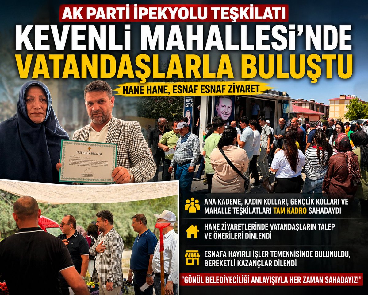Tarafsizvanhabr's tweet photo. AK Parti İpekyolu Teşkilatı Kevenli Mahallesi'nde Vatandaşlarla Buluştu

AK Parti İpekyolu İlçe Başkanlığı, İlçe Başkanı Yavuz Kuşan'ın öncülüğünde Kevenli Mahallesi'nde geniş katılımlı hane ve esnaf ziyaretleri gerçekleştirdi. https://t.co/hCMwTQBmzr