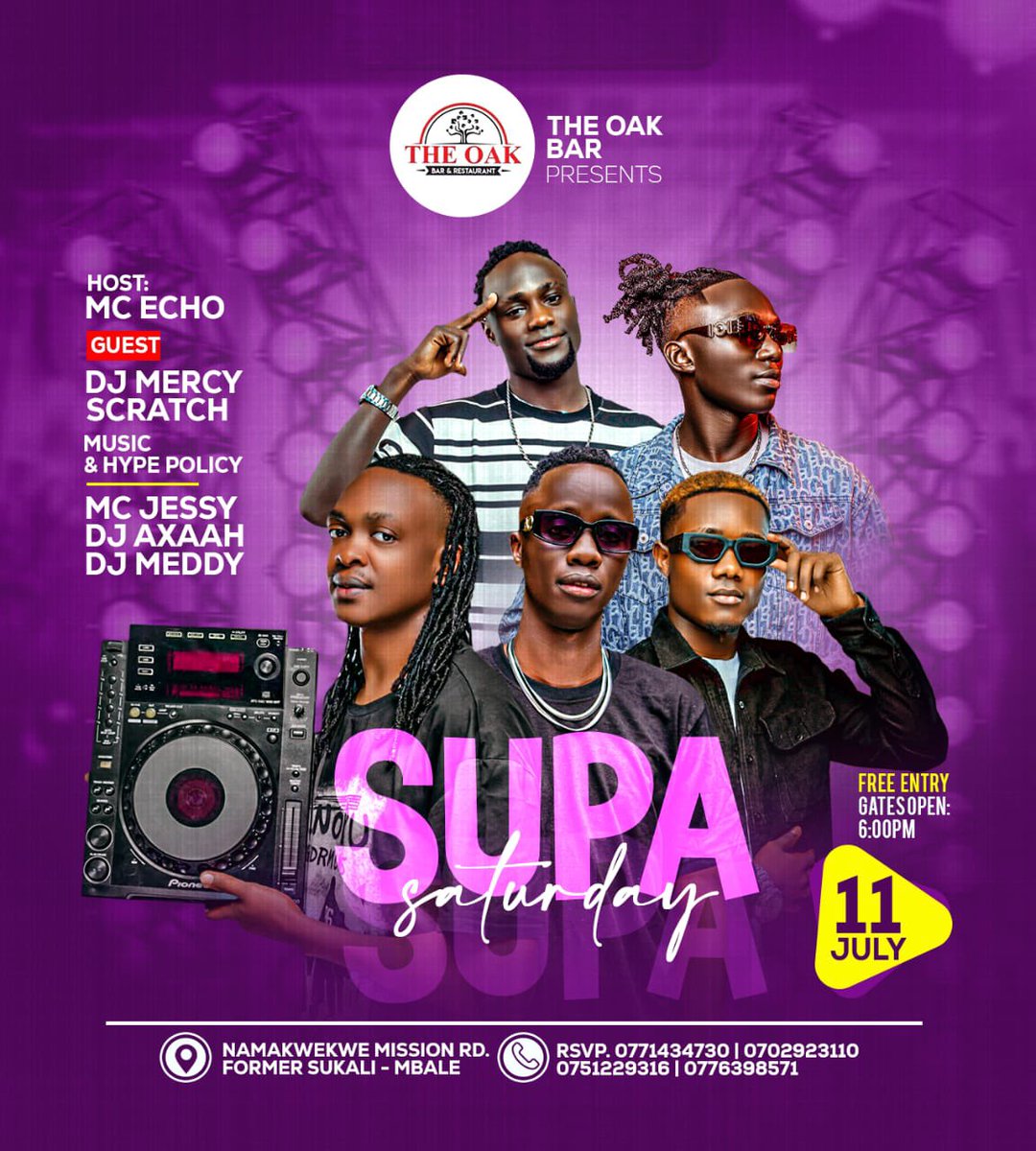 theoakmbale's tweet photo. 🔥 Saturday plans? Sorted. 
#SupaSaturdays is where the vibes are. See you at The Oak! 🎶🍻 Guest Deejay Mercy Scratch Pro 
Hosted By Mc Echo

DM FOR TABLE BOOKINGS ASAP

#HomeOfGoodVibes 
#BeyondExpections
#WeMakeItEasy https://t.co/ms7FIN47Q3